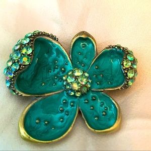 VINTAGE Stylized Flower Metal & Enamel Brooch Pin